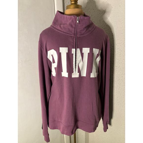 PINK Victoria's Secret Tops - PINK Victoria Secret Funnel Purple Logo Racer Stripe Zip Jacket. L Casual Preppy